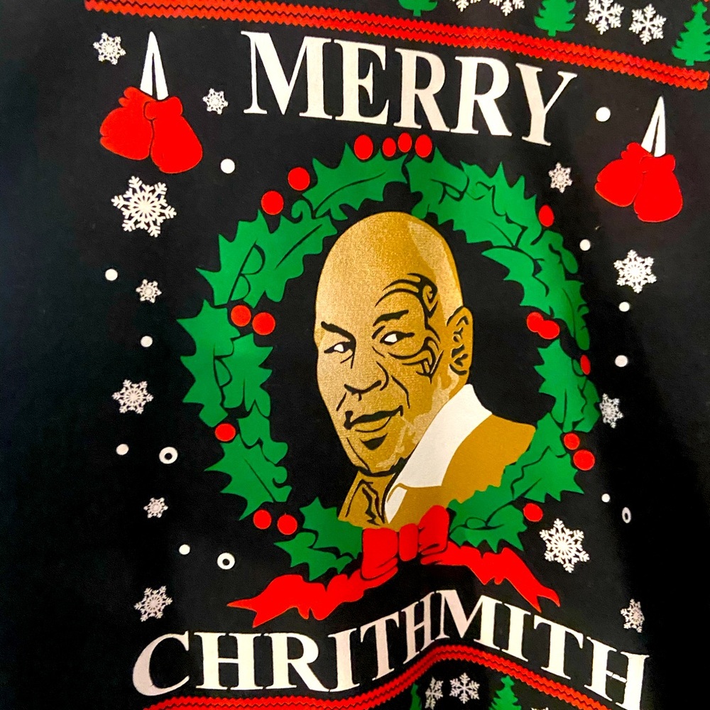 Merry Christmas Pull Over Sweater Mike Tyson Men’s Large Black.